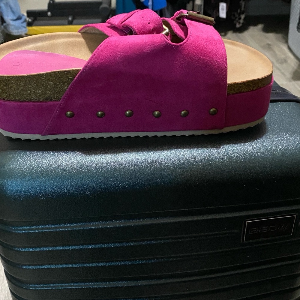 Bold Hot Pink Platform Slide Sandals with Double Buckles - Picture 2 of 5